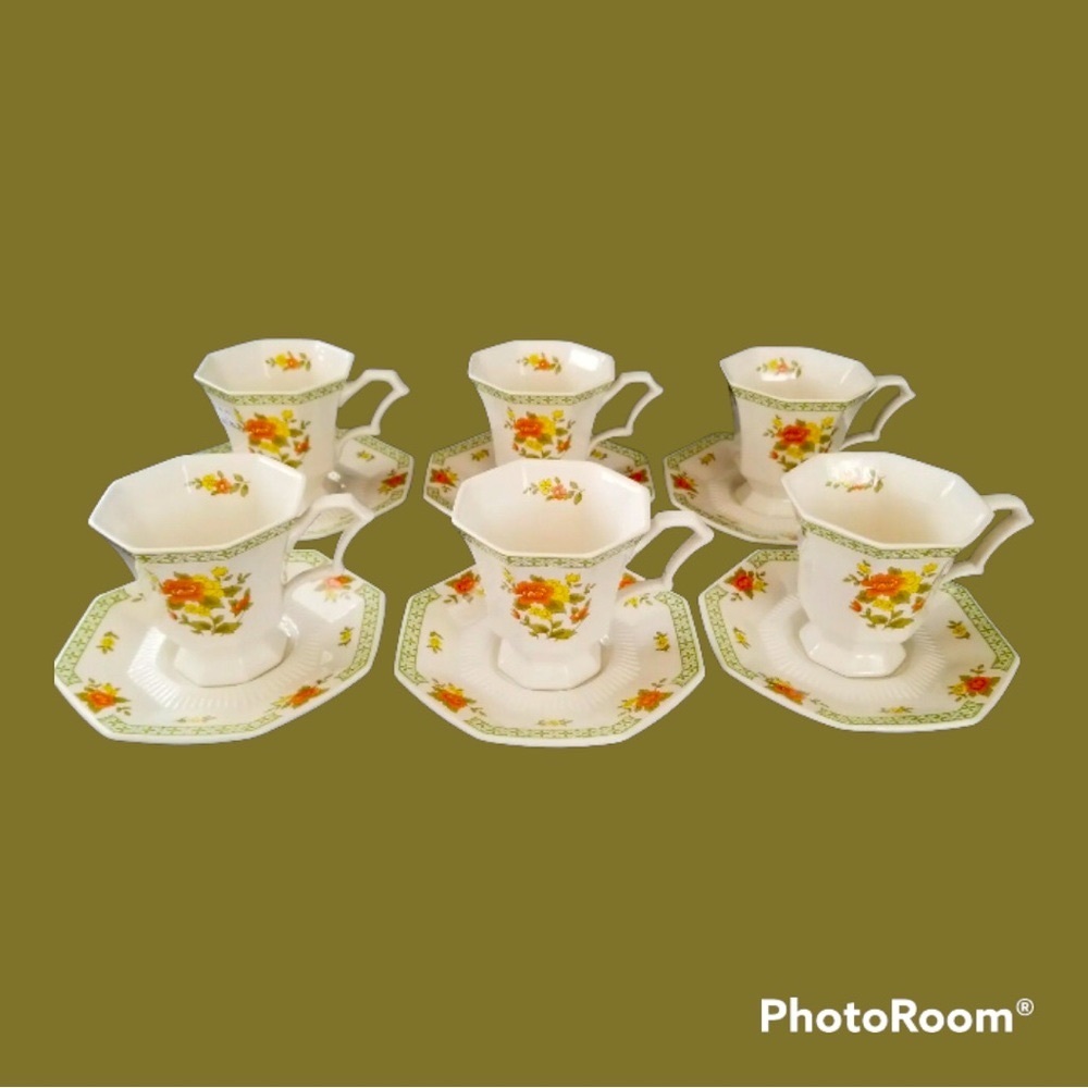 Set of 6 Nikko Classic Collection Octagonal Tea Cups and Saucers